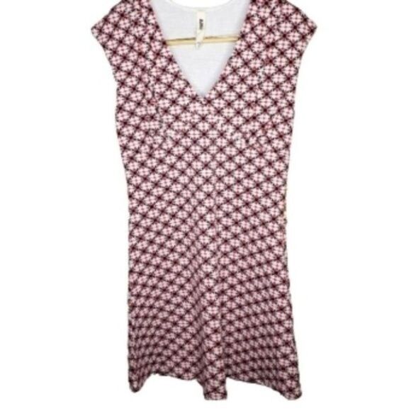 Amadi Empire Sleeveless Dress Red & White – Geometric Floral Pattern - Picture 1 of 12